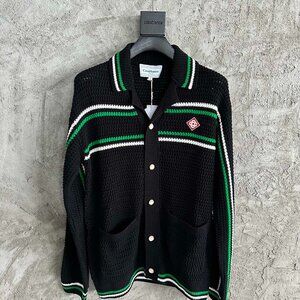 Black Casablanca Men's Crochet Tennis Shirt Jacket